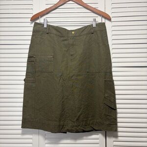 Clio Olive Green Cargo Striped Cotton Midi Skirt - Zip and Button Size 8